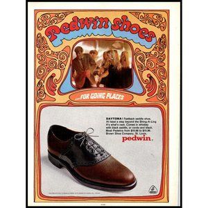 1968 Pedwin Shoes Daytona Oxford Derby Shoes Vintage Print Ad Psychedelic Art